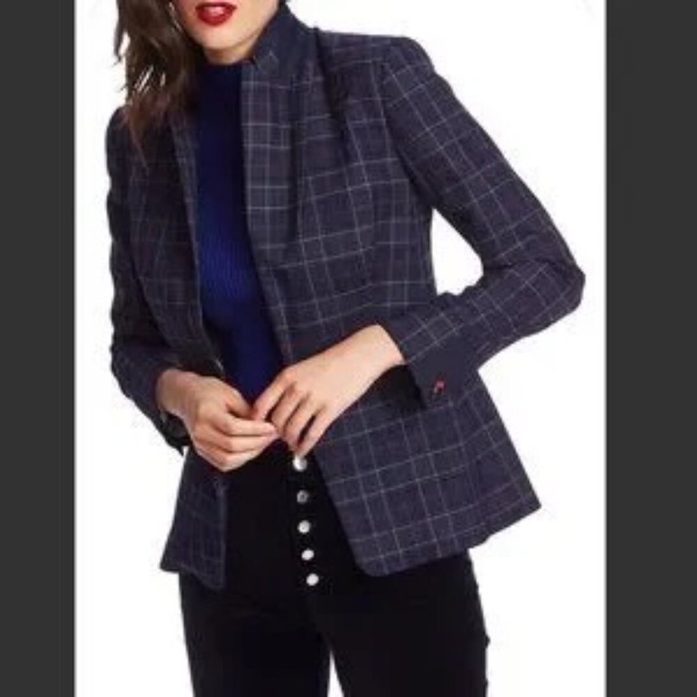 Court & Rowe Women's Navy Contrast Cuff Windowpane Blazer Jacket Size 8